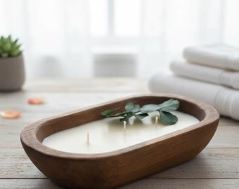 Hand-Poured Soy Candle: Rustic Farmhouse Dough Bowl