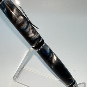 Handmade pen, smoky gray and blue twist pen, acrylic pen, Big Ben pen, unique gift, custom pen, high end pen, black ink pen
