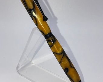 Handmade pen, gold and black twist pen, acrylic pen, slimline pen, unique pens, custom pen, high end pen, black ink pen