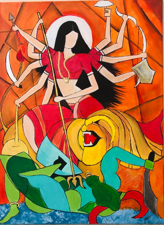 Durga Maa Abstract Painting Etsy UK