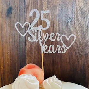 Silver Glitter 25th Anniversary Cake Topper: Handmade 6-Inch