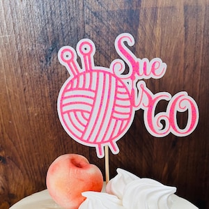 Personalized Knitting Cake Topper: Glitter Birthday Decoration