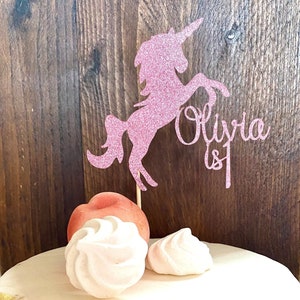Gepersonaliseerde glitter eenhoorn verjaardagstaarttopper