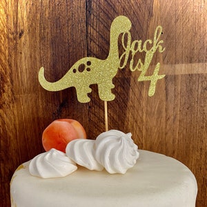 Gepersonaliseerde glitter dinosaurus verjaardagstaarttopper