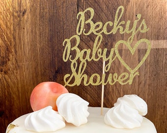 Personalized Glitter Baby Shower Cake Topper