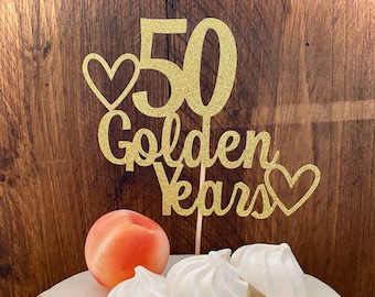 Golden 50th Anniversary Cake Topper: Glitter Celebration