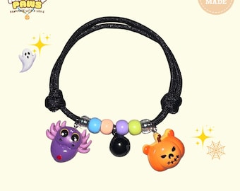 Handgemachtes Halsband aus Paracord mit Kürbis & Spinnen Anhänger