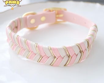 Farbenfrohes wasserdichtes gewebtes Hundehalsband - Stilvolles geflochtenes Haustierhalsband mit goldenen Metallteilen, langlebig & verstellbar für Hunde