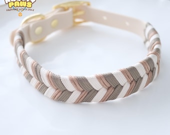 Farbenfrohes wasserdichtes gewebtes Hundehalsband - Stilvolles geflochtenes Haustierhalsband mit goldenen Metallteilen, langlebig & verstellbar für Hunde