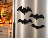 Halloween Bat Fridge Magnets, Set of 4 Black Bats, Spooky Kitchen Decor, Gothic Refrigerator Decorations