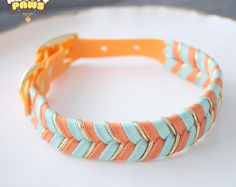 Farbenfrohes wasserdichtes gewebtes Hundehalsband - Stilvolles geflochtenes Haustierhalsband mit goldenen Metallteilen, langlebig & verstellbar für Hunde