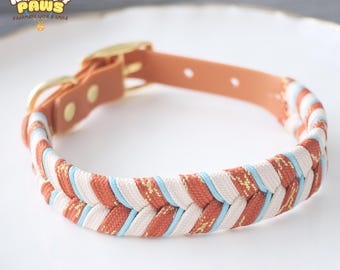 Farbenfrohes wasserdichtes gewebtes Hundehalsband - Stilvolles geflochtenes Haustierhalsband mit goldenen Metallteilen, langlebig & verstellbar für Hunde