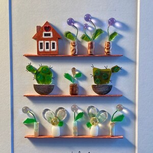 3D Art | Indoor Plant Friends | Botanical Indoor House Plant Theme Wall Art Decor, Plant Lovers Gift, Sea Glass, Unique, 8x10 Matted