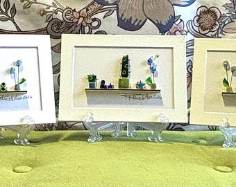 Arte con plantas y vidrio marino - (5x7 pulgadas, con paspartú y caballete incluidos)