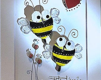 Bee Mine Forever | 3D Pebble Sea Glass | 5x7 Matted with Easel | The Abstract Pebble by Rhonda McMillan