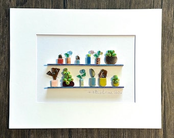 Arte 3D / El desfile de plantas diminutas / Decoración de pared con guijarros de vidrio marino / Enmarañado 8x10