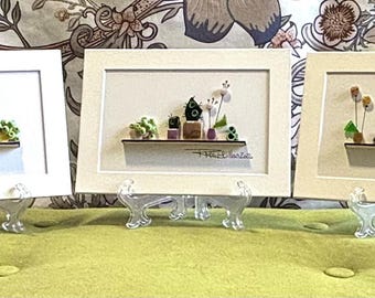 Arte con plantas y vidrio marino - (5x7 pulgadas, con paspartú y caballete incluidos)