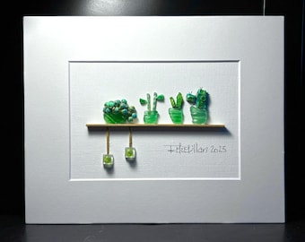 Weekday Pebble Succulents | Sea Glass Garden Art | 3D Art | Matted 8x10 | The Abstract Pebble by Rhonda McMillan