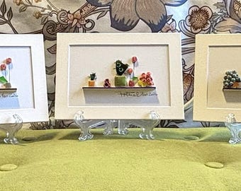 Arte con plantas y vidrio marino - (5x7 pulgadas, con paspartú y caballete incluidos)