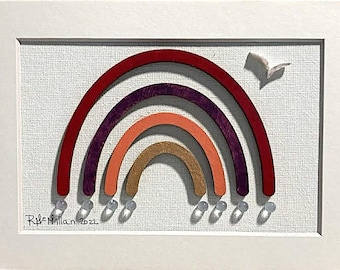 Groovy Rainbow | Mixed Media Art | 3D Pebble Sea Glass | 5x7 Matted with Easel | The Abstract Pebble by Rhonda McMillan