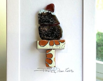 Pastel decorativo con diseño de cristal marino / Celebración con ámbar y rubí (5x7 pulgadas, con paspartú y soporte de caballete)