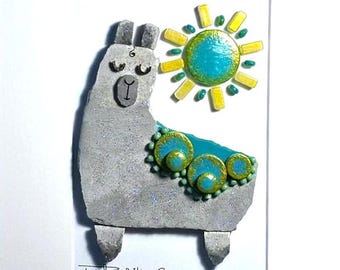 Sunny Day Llama | 3D Art | Matted 8x10 | The Abstract Pebble by Rhonda McMillan