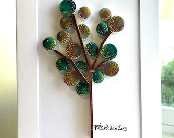 Arte 3D / Árbol enraizado en un estilo caprichoso / 5x7 con paspartú / Incluye caballete de plástico transparente de 5"