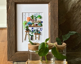3D Art | Wall of plants | Sea Glass & Pebble Art | Handmade Upcycled