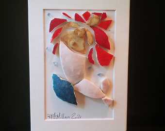 3D Art | Sassy Splashy Redhead Mermaid | 5x7 matted | Includes 5" Clear Plastic Easel Stand | The Abstract Pebble by Rhonda McMillan