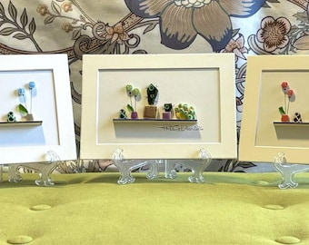 Arte con plantas y vidrio marino - (5x7 pulgadas, con paspartú y caballete incluidos)