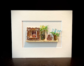 Bear Among Blooms Sea Glass Art - Coastal Piece (Matted 8x10) | The Abstract Pebble by Rhonda McMillan