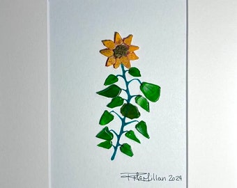 3D Art | Sea Glass Sunflower | Pebble Decor | Matted 8x10 | The Abstract Pebble by Rhonda McMillan