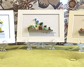 Arte con plantas y vidrio marino - (5x7 pulgadas, con paspartú y caballete incluidos)