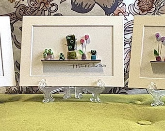 Arte con plantas y vidrio marino - (5x7 pulgadas, con paspartú y caballete incluidos)