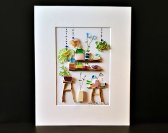 3D Art | BEST SELLER | Wall of plants | Sea Glass Art | Sea Glass Plants | Sea Glass and Pebble Art | Greenhouse | Handmade Upcycled Art