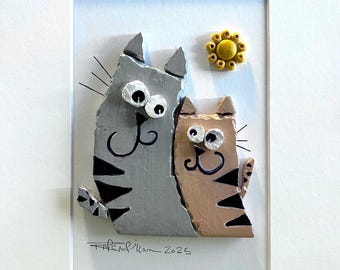 Arte 3D / Bigotes al sol / Peculiar / Gato / Primitivo / Minimalista / Decoración de pared / 8x10 con paspartú