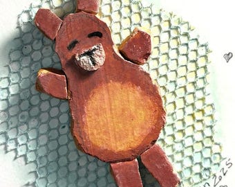 Arte 3D / Patitas de Miel / Oso Pardo Durmiendo / Clásico y Majestuoso / Arte decorativo para pared / 8x10 con paspartú