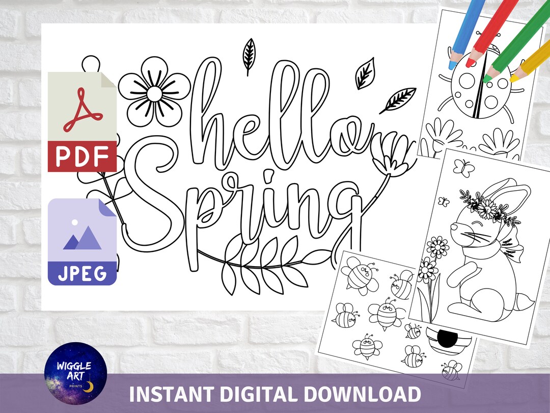 Printable Spring Co Spring Coloring Pages Pack - Instant Download Spring Printables for ...