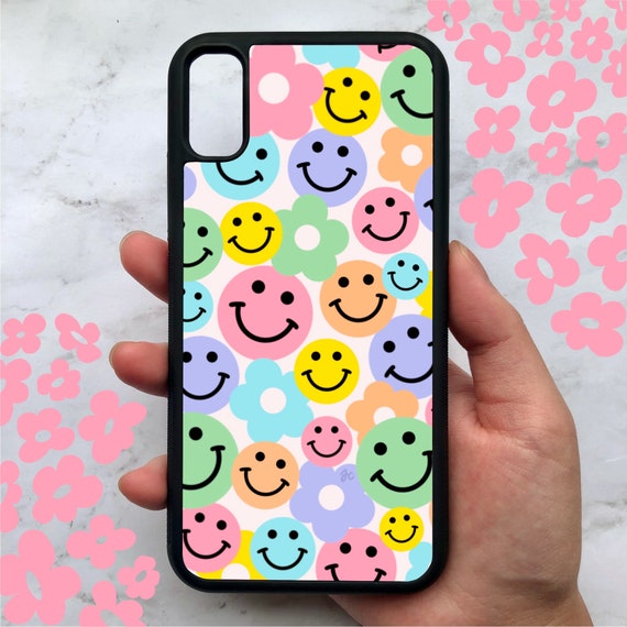 Pastel Smiley Face Phone Case Flowers Rainbow Happy Etsy