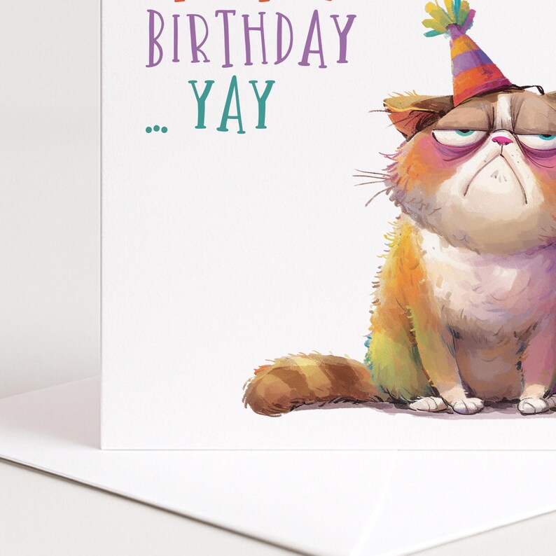 Funny Cat Birthday Card, Another Birthday Yay, Sarcastic Birthday Card ...