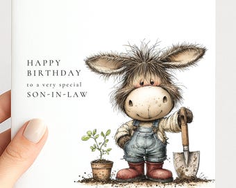 Son-in-Law Birthday Card, Birthday Card for Son-in-Law, Cute Gardening Animal Card