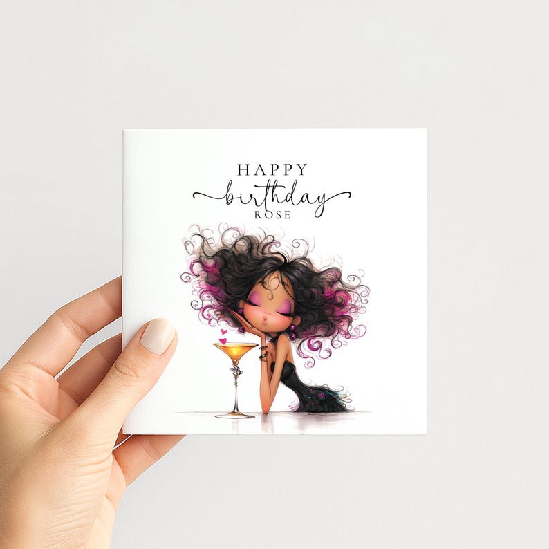 Personalised Birthday Card for Her, Glam Birthday Girl Card, Stylish Cocktail Birthday Card image 2