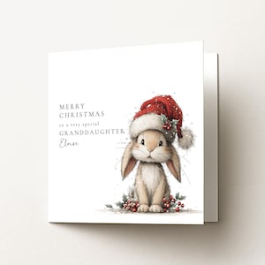 Granddaughter Christmas Card, Cute Bunny Christmas Card, Personalised Xmas Card for Granddaughter, Special Grandchild Holiday Card image 2