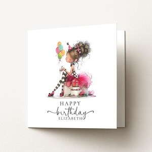 Personalised Girl Birthday Card, Cute Birthday Girl Illustration, Custom Name Card, Pink Birthday Card for Daughter, Granddaughter, Niece image 7