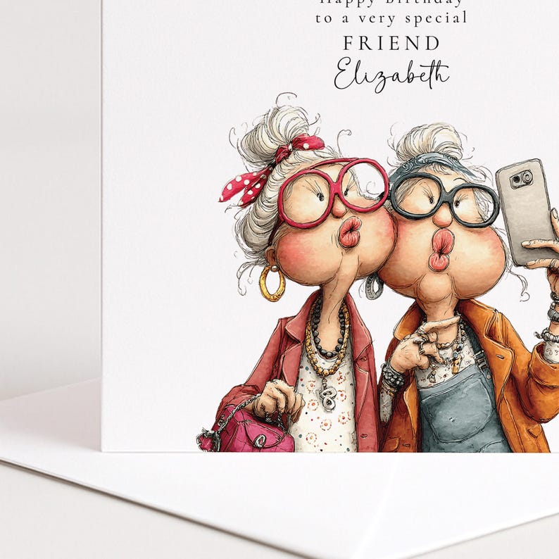 Tarjeta de cumpleaños divertida para amigos: Ilustración "Así seremos nosotros" - Opción personalizada, acabado mate, papel premium de 300 g/m² imagen 6
