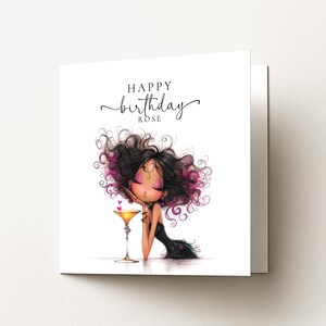 Personalised Birthday Card for Her, Glam Birthday Girl Card, Stylish Cocktail Birthday Card image 6