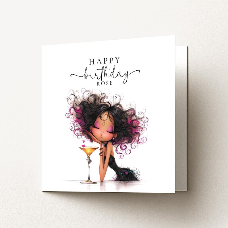 Personalised Birthday Card for Her, Glam Birthday Girl Card, Stylish Cocktail Birthday Card image 6