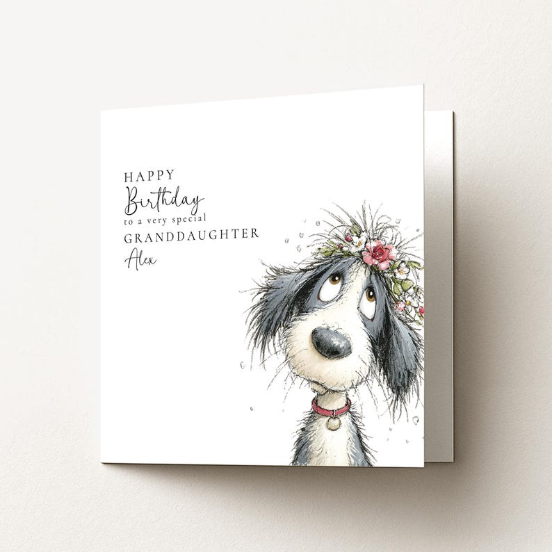 Granddaughter Birthday Card, Cute Dog Birthday Card, Personalised Granddaughter Card, Floral Dog Birthday Card, Printed Birthday Card image 6