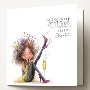 Funny Birthday Card for Friend, Aging With Attitude Card, Sassy Birthday Card for Her, Optional Name Personalisation image 2