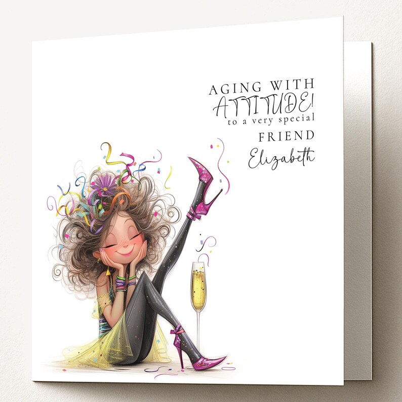 Funny Birthday Card for Friend, Aging With Attitude Card, Sassy Birthday Card for Her, Optional Name Personalisation image 2